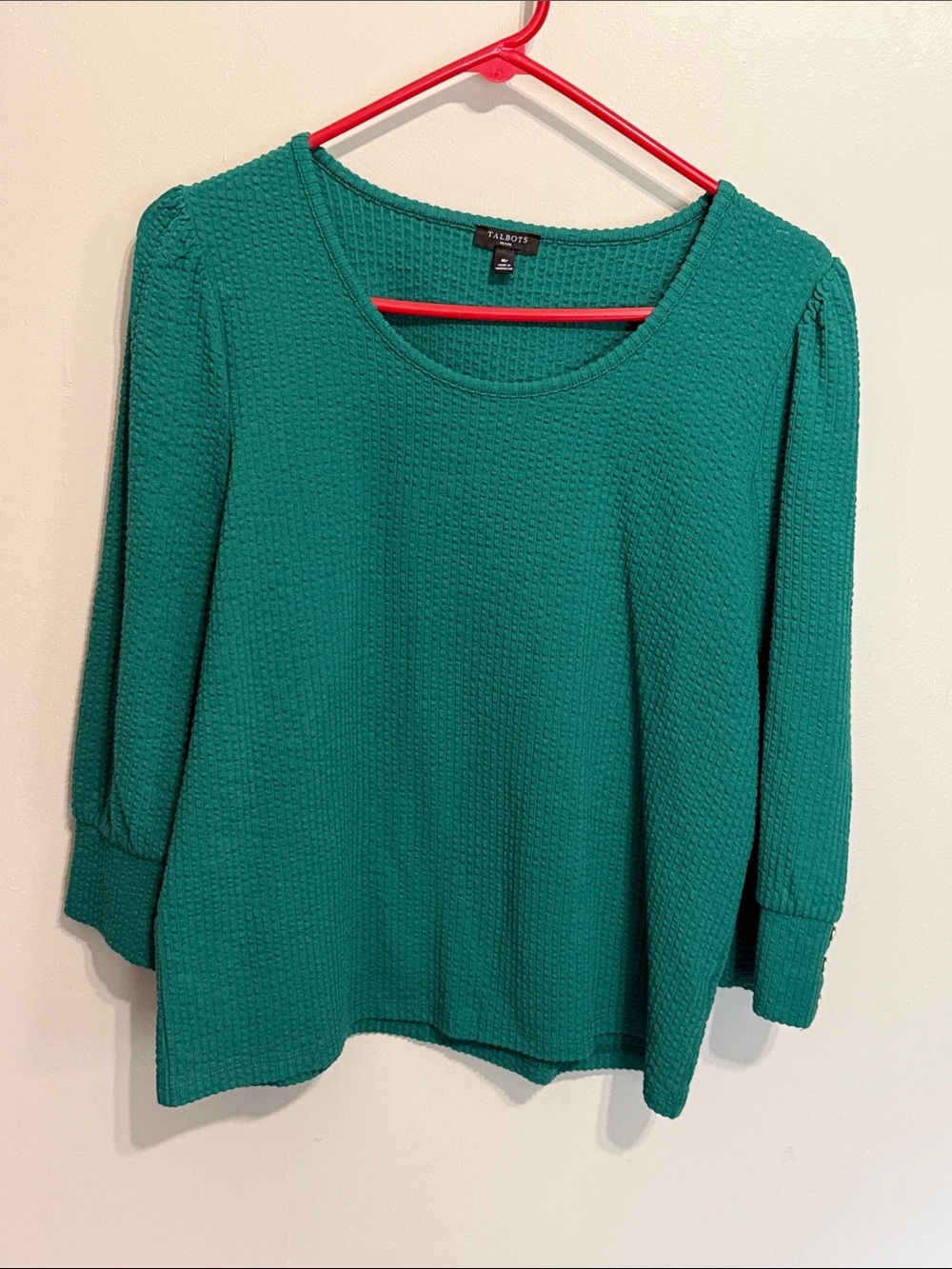 Talbots Teal Green Textured Scoop Neck Long Sleeve Top